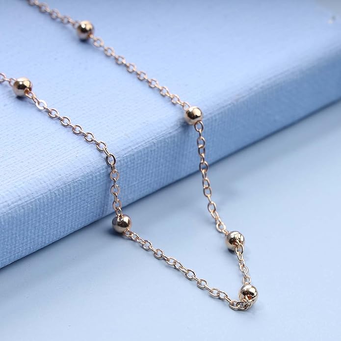 Boho Thin Beaded Choker Necklace Gold Station Ball Necklace Short Satellite Chain Necklace Everyday Minimalist Necklace Jewelry for Women and Girls-BrightBean Baby