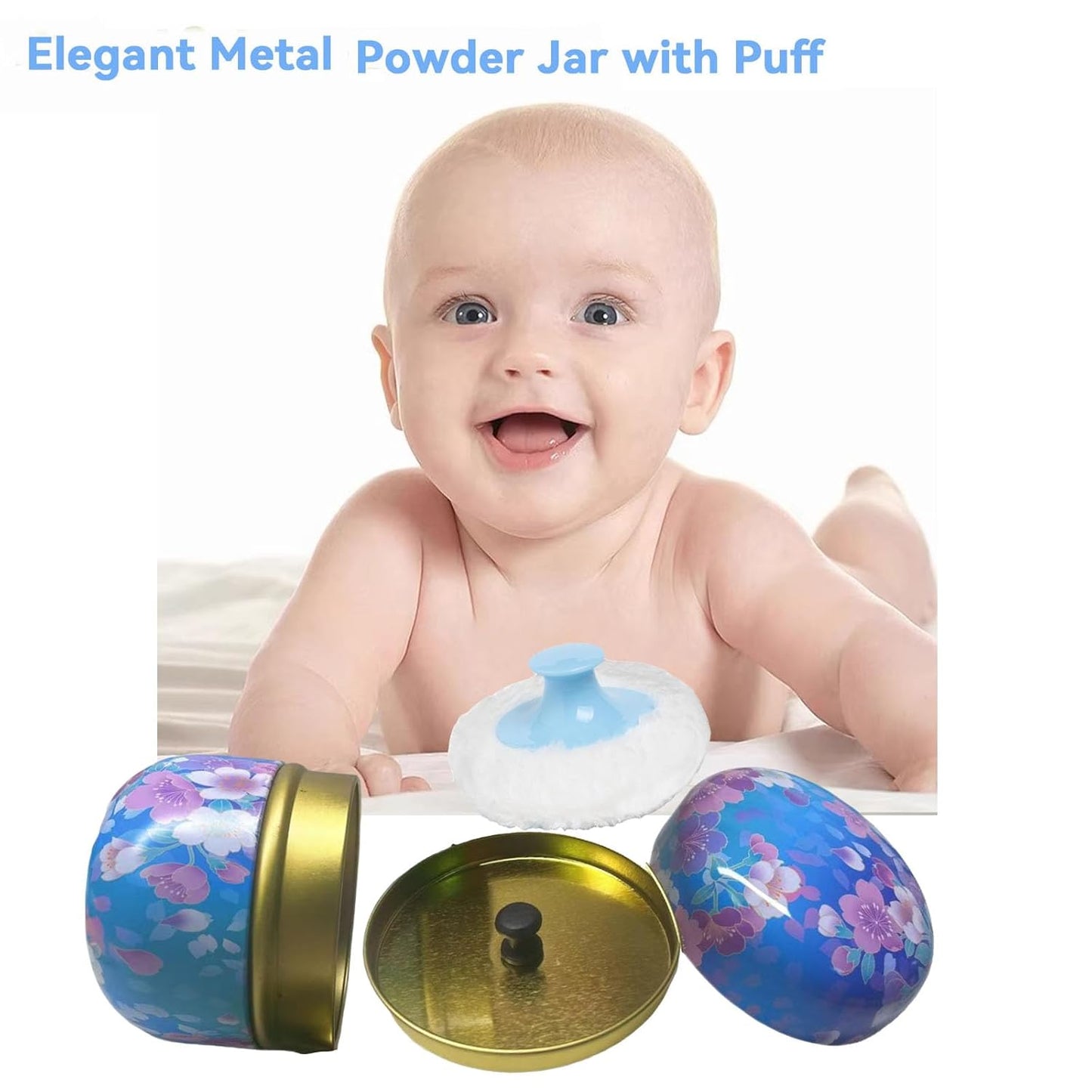 Body Powder Puff and Container, 3.35" Portable Dusting Powder Container with Soft Puff Loose Powder Case Box Jar with Lids for Baby Women Home and Travel Use-BrightBean Baby