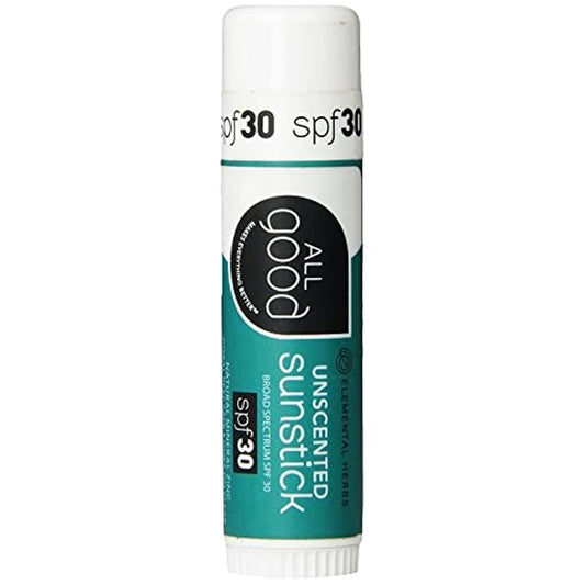All Good Sunstick - Face Sunscreen, Water Resistant, UVA/UVB Broad Spectrum SPF 30+, Coral Reef Friendly - Beeswax, Zinc, Vitamin E, Shea Butter (Unscented)-BrightBean Baby