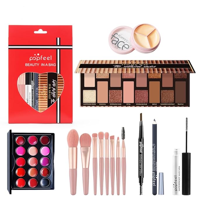 All in One Eyeshadow Palette Makeup Set, Makeup Kits with Makeup Brush Sets, Mascara, Eyebrow Pen, Concealer Lipstick Palette,Travel Makeup Bundle Holiday Surprising Makeup Box for Women Girl-BrightBean Baby