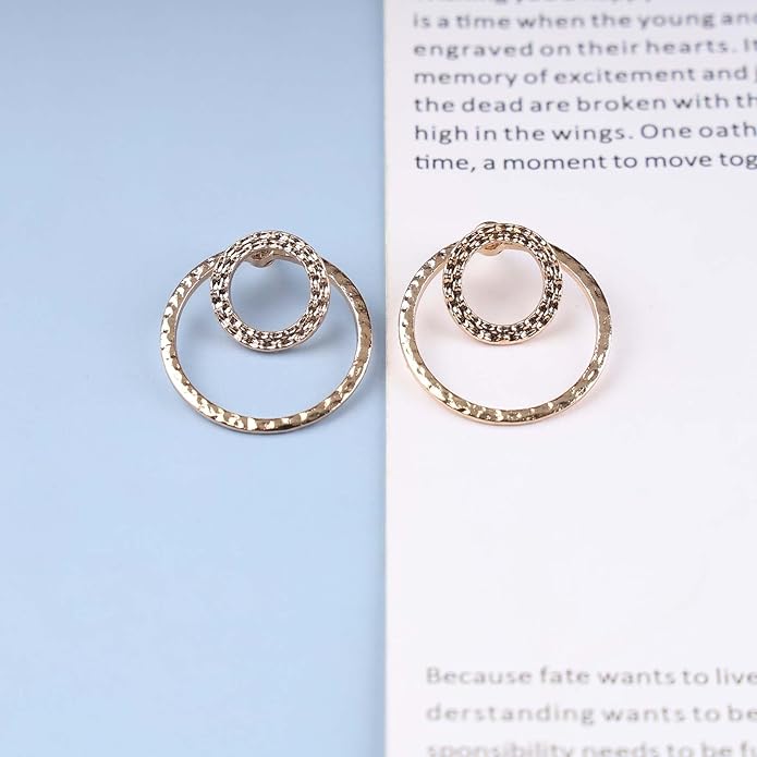 Vintage Crystal Circle Ear Jacket Earrings CZ Hollow Circle Hoop Earrings Gold Circle Earrings Minimalist Geometric Circle Stud Earrings Jewelry for Women-BrightBean Baby