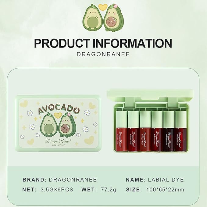 Miniling 6-Color Korean Lip Tint Set - Watery, Velvet Matte Lipsticks for Lips and Cheeks - Long-Lasting, Non-Stick, Shimmery-BrightBean Baby