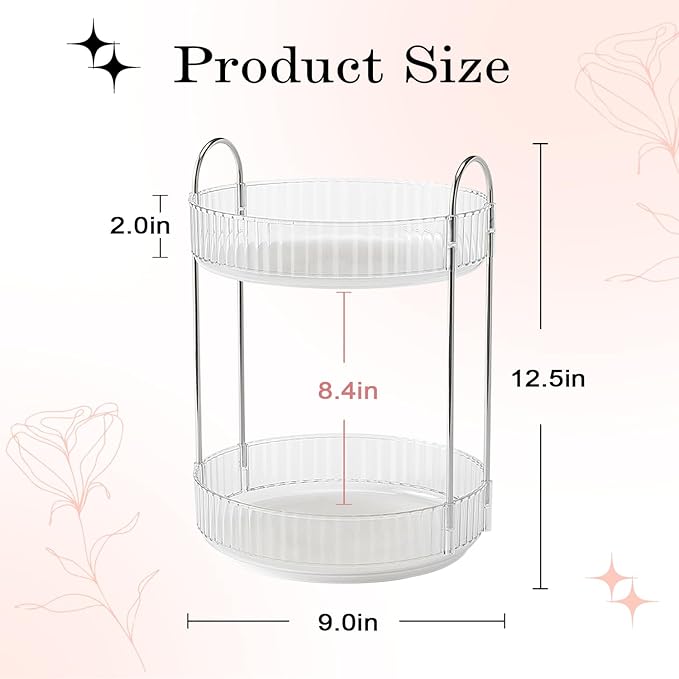 Rotating Makeup Organizer, 360° Spinning Makeup Storage Holder Rack, Dresser Bathroom Organizer Countertop, Large Capacity Perfume Skincare Lipstick Organizer for Vanity.(2 Tiers, Transparent)-BrightBean Baby