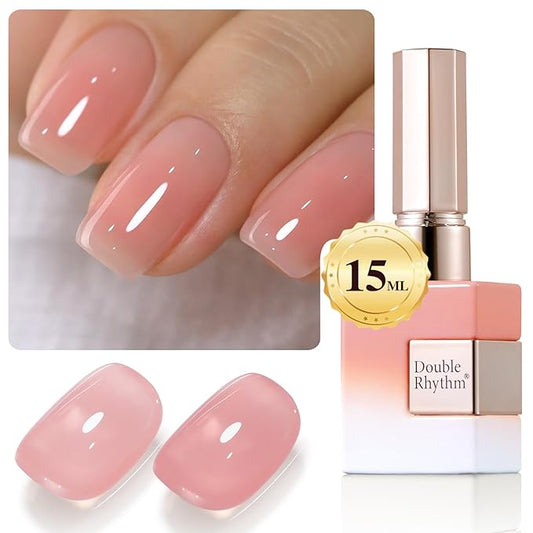 Double Rhythm Translucent Gel Polish Sheer Neutral Natural Light Milky Same Color Same Bottle 15ML Jelly Nail Polish Nail Art DIY at Home (Pink Clear-A1323)-BrightBean Baby
