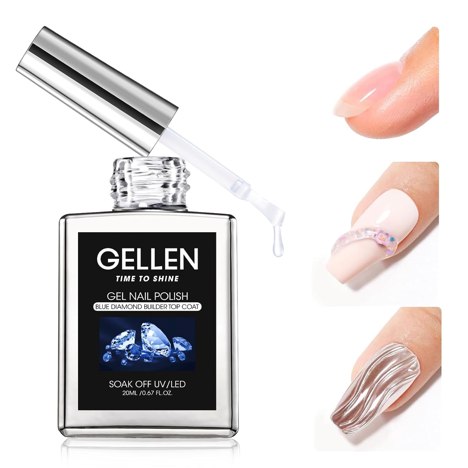 GELLEN 4 in 1 Builder Gel & Top Coat in a Bottle, 20ml Upgraded Formula Nail Gel for Nail Apex, Glossy Top Coat, 3D Nail Arts & Chrome Nails, Home Salon Manicure Gift for Women Girls-BrightBean Baby