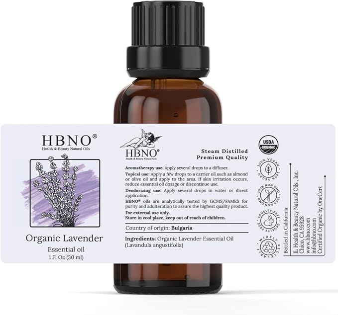 HBNO California Bottled Organic Lavender Essential Oil 1 fl oz (30ml) - USDA Certified Organic Lavender Oil for Skin, Perfect for Cleaning, Aromatherapy, DIY & Diffuser-BrightBean Baby