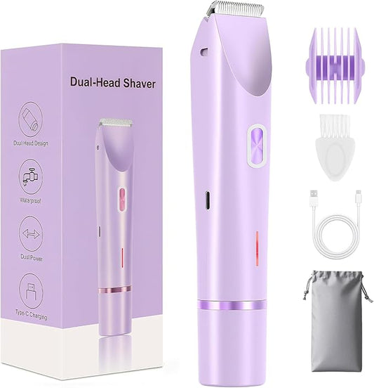 Dermave Bikini Shaver 2.0, 2025 New Glow Aura Bikini Trimmer for Women, 2 in 1 Dual Head Electric Razors for Women, IPX7 Waterproof Wet & Dry Electric Shaver, Portable Body Shaver (Purple)-BrightBean Baby