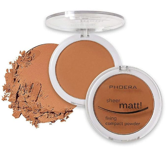 AQUAPURITY PHOERA Sheer Matte Compact Powder Fixing Powder Makeup Base Fixer Setting Powder Foundation Fixing Compact Pressed Powder Long Lasting Make Up Fixer Skin Vitamin E Beauty Blender (207 SAND)-BrightBean Baby
