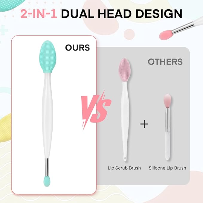 Unaone Lip Scrub Brush - 3 PCS Dual-ended Lip Scrubber Exfoliator and Silicone Lip Brush, 2-in-1 Silicone Lip Scrub Tool Lip Mask Applicator, Gentle Exfoliator & Applicator for Soft-BrightBean Baby