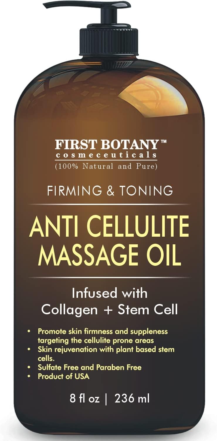 First Botany, Anti-Cellulite Massage Oil Infused with Collagen & Stem Cells - Natural Cellulite & Stretch Mark Treatment for Men & Women - 8 oz-BrightBean Baby