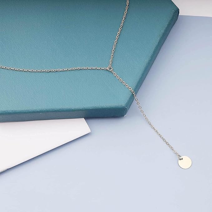 Boho Coin Disc Necklace Gold Long Y Lariat Necklace Disc Y Drop Necklace Trendy Minimalist Everyday Necklace Jewelry for Women and Girls-BrightBean Baby