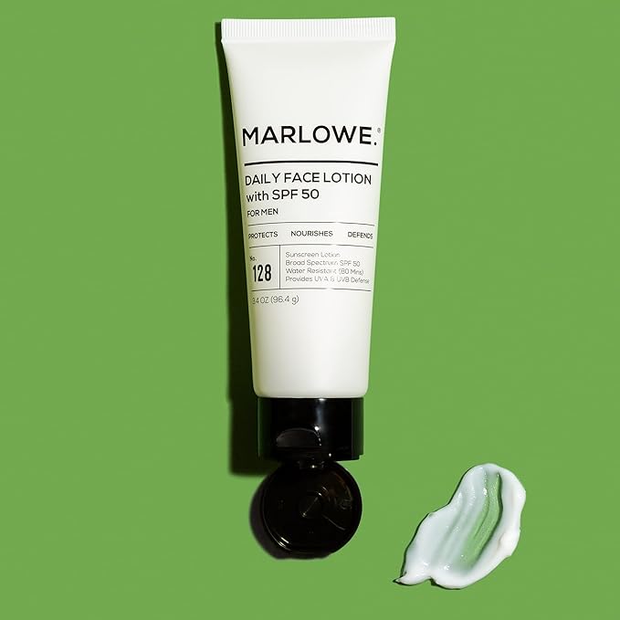 MARLOWE. No. 128 Men's Facial Lotion with Sunscreen SPF 50, 3.4 oz, Oil-Free, Lightweight Daily Face Moisturizer for Men, Includes Natural Extracts to Hydrate, Nourish & Soothe-BrightBean Baby