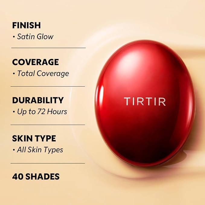 TIRTIR Mask Fit Red Cushion Foundation | Full coverage, Weightless, Skin fit, Satin Glow Finish, Korean Makeup BB Foundation, beauty, Tattoo cover up, Buildable (#40N Cinnamon, 0.63 Fl Oz)-BrightBean Baby