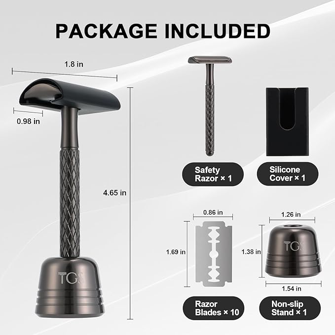 Double Edge Safety Razor for Men with Stand and Silicone Cover - Durable Metal Eco-Friendly Single Blade Safety Razor with 10 Blades - Closed Smooth Shave Matte Black-BrightBean Baby