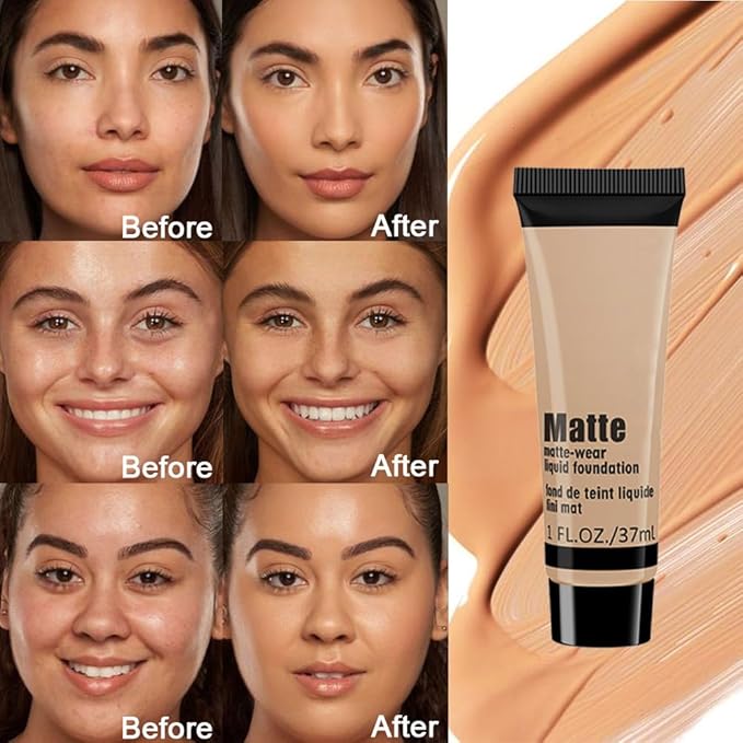 1 Pack Liquid Foundation Cream for Face Makeup,Durable Full Coverage Matte Concealer Make Up,Oil Control & Waterproof Base Primer -1 Fl.Oz-BEIGE 6#-BrightBean Baby