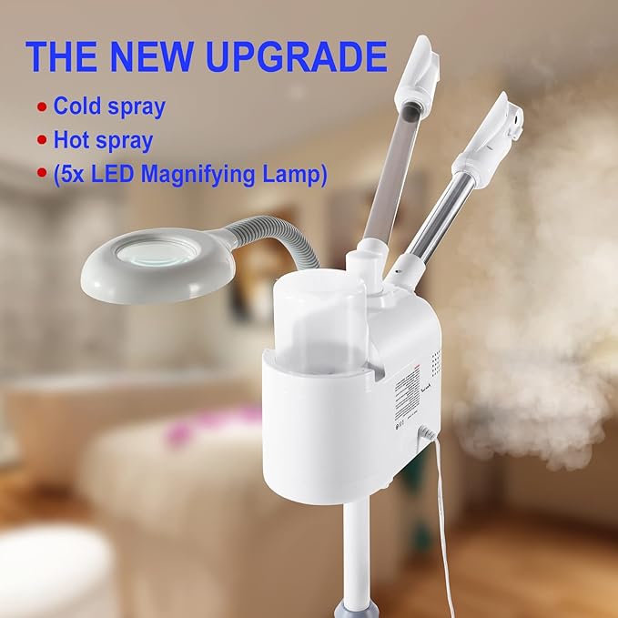 Professional Facial Steamer 3 in 1 Steamer for Face with Hot & Cold Nozzle 5X LED Magnifying Lamp Facial Steamer for Esthetician Beauty Face Equipment Use at Home or Salon-BrightBean Baby