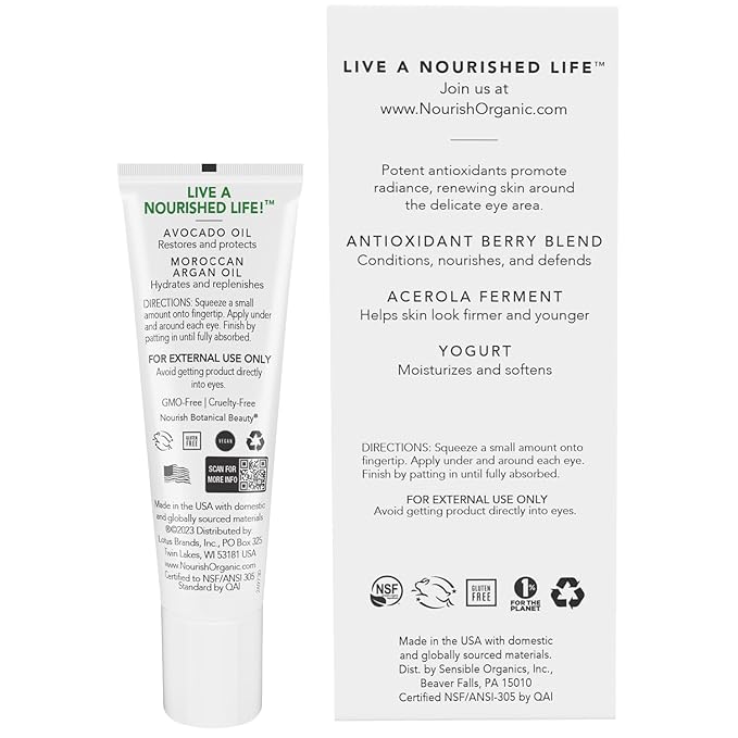 Nourish Organic Eye Treatment, Avocado & Argan – Renewing & Hydrating Under Eye Brightener with Vitamin C + Washable Cotton Round-BrightBean Baby