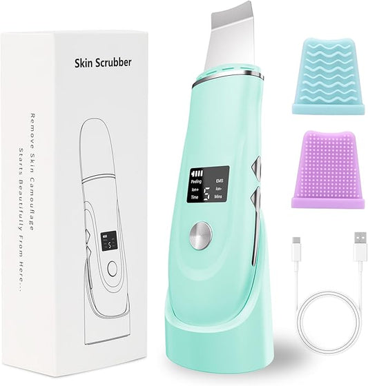 Skin Scrubber Facial Spatula - 4-in-1 Deep Cleansing Tool for Pore Extraction, Fast Charging Dock Blackhead Remover Face Spatula for Facial Skincare Women Gift (Green)-BrightBean Baby