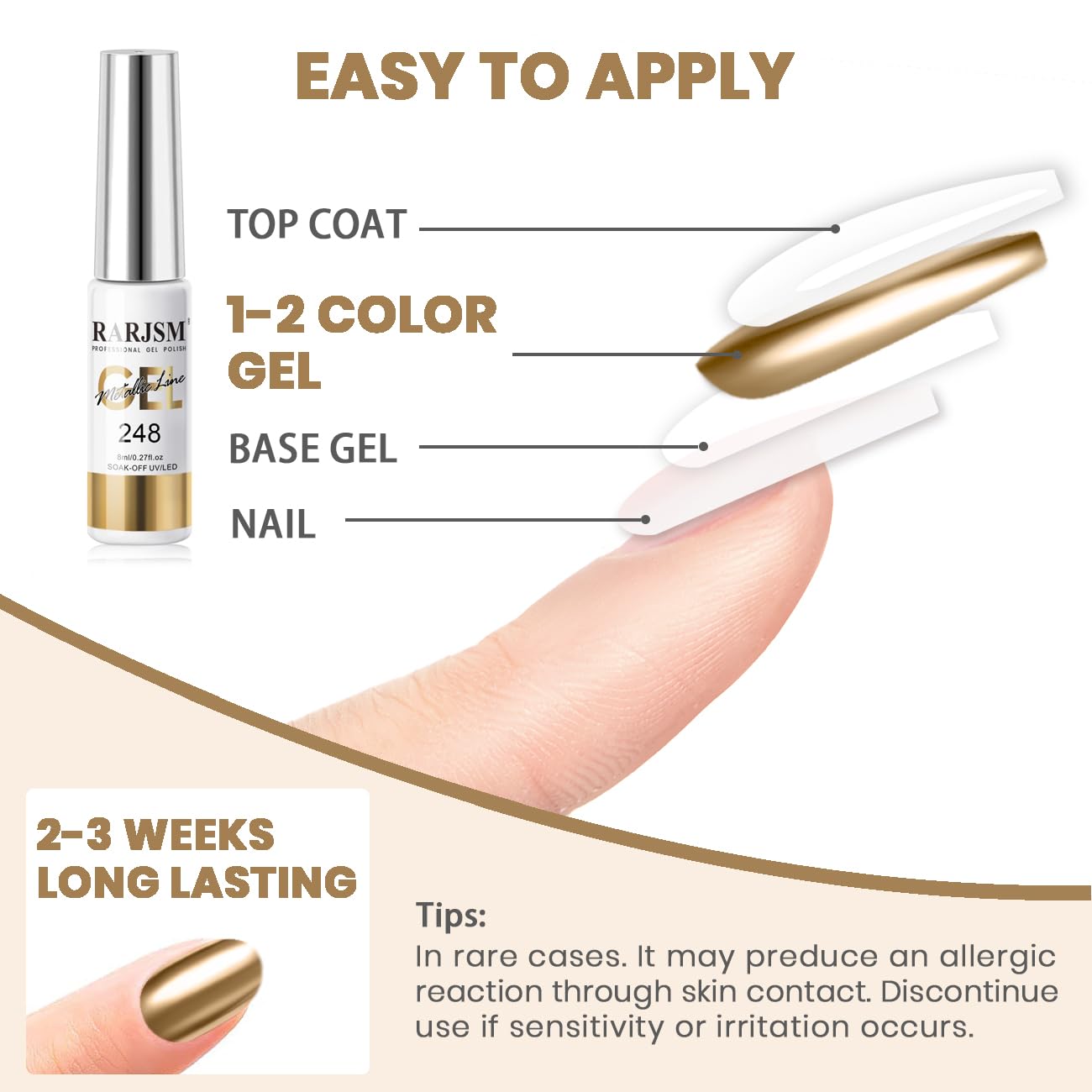 RARJSM Nail Art Gel Liner Metallic Bronze Gold and White 2pcs Set Mirror Chrome 3D Effect Gel Nail Polish 8ml Build in Thin Brush Swirl Drawing Stripper Gelpolish Curing Requires for Home Salon-BrightBean Baby