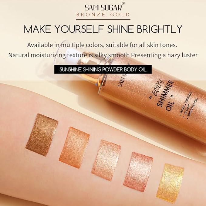 Shimmer Body Oil, Long Lasting Moisturizing Body Glow Glitter for Women Face Luminizer Highlighter Makeup 100ml Shimmer Oil for Glowing Skin Lotion (Gold)-BrightBean Baby