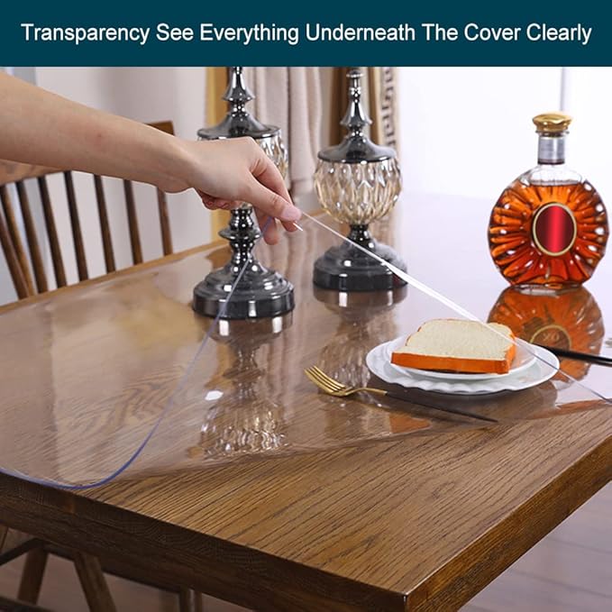 Table Protector Clear Plastic PVC Tablecloth Water Resistant Table Top Protector Wood Furniture Protective Thicken Crystal Desk Pad PVC Vinyl Dining Cover Easy Clean Wipeable Polyester Pad 44x56 in