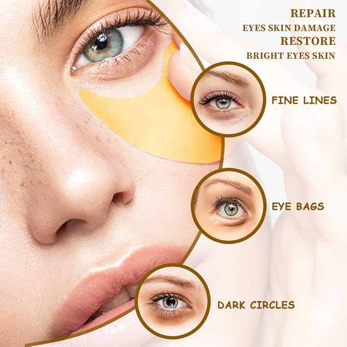 120PCS Under Eye Patches 24K Gold Eye Mask with Aloe Vera Natural Ingredients, Moisturizing Skin Care with Hyaluronic Acid and Collagen for Anti-Wrinkle, for Dark Circles and Puffiness-BrightBean Baby