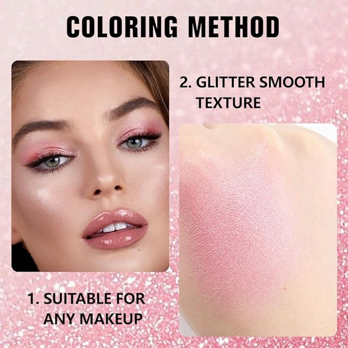 evpct Pink Single Eyeshadow Palette, Bright Light Pink Rose Glitter Shimmer Sparkle Cream Eye Shadow Palette Makeup for Older Women, High Pigment Waterproof Monochrome Mini Eyeshadow Makeup Products-BrightBean Baby