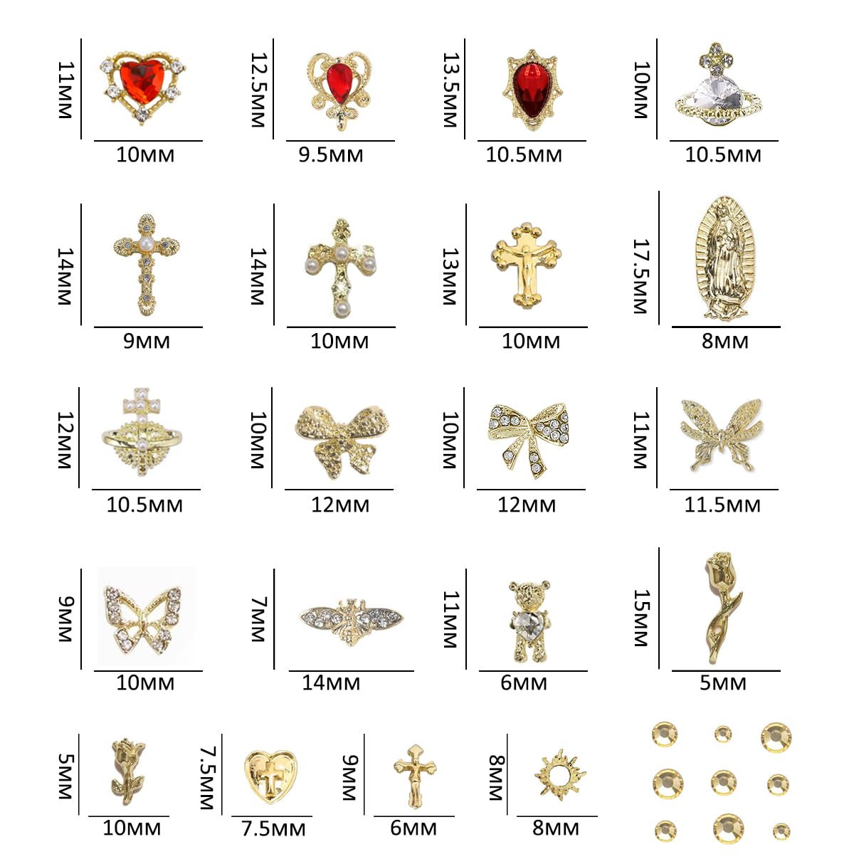 80+ Pcs Golden Nail Charms with Nail Art Rhinestones Gold Cross Virgin Mary and Rose Nail Gems for Acrylic Nails Accessories for Women Nail Decorations Manicure Craft DIY Supplies-BrightBean Baby