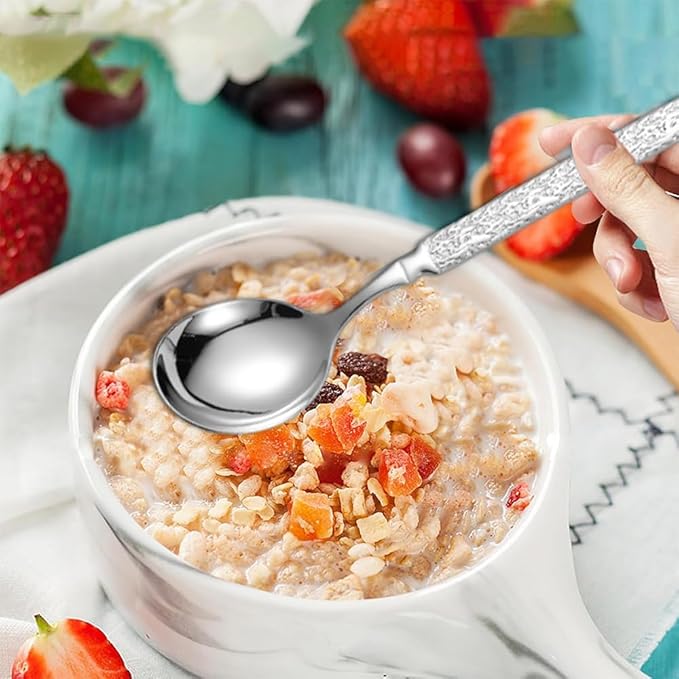 Thickened Stainless Steel Dinner Spoons with Hammered Edge,Serving Spoon Set,Heavy Table Spoons for Dinner, Party Wedding,Set of 4