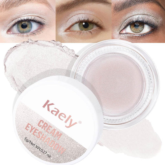 Kaely Single Cream Eyeshadow Pot, Pearl Beige Shimmer Eye Shadow for Older Women High Pigmented Waterproof, Natural Eyeshadow Palette Makeup Brightener, sombras en crema para ojos, Blendable, 18-BrightBean Baby
