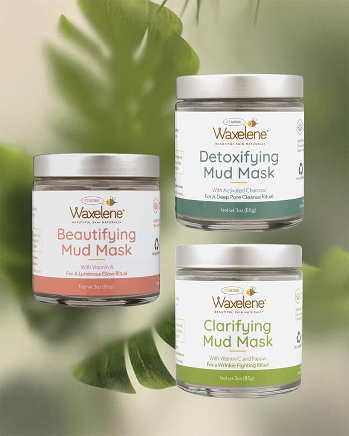 Waxelene Clarifying Mud Mask Dry Blend - Wrinkle Fighting Ritual Cleans Pores Hydrates Nourishes Skin Vitamin C Papaw Bentonite French Green Clay-BrightBean Baby