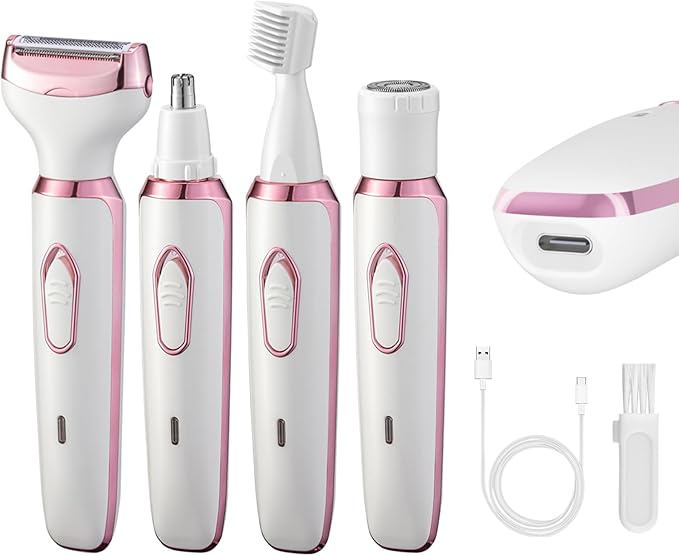 4-in-1 Electric Razor for Women - Rechargeable Painless Body & Facial Hair Remover, Bikini Trimmer for Legs, Underarm & Face, Portable Women's Shaver Set with Smooth Glide Technology-BrightBean Baby