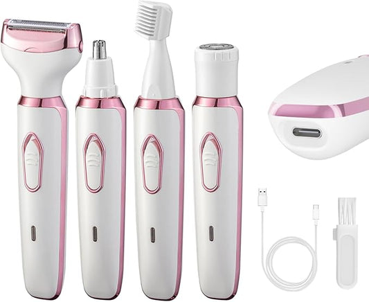 4-in-1 Electric Razor for Women - Rechargeable Painless Body & Facial Hair Remover, Bikini Trimmer for Legs, Underarm & Face, Portable Women's Shaver Set with Smooth Glide Technology-BrightBean Baby