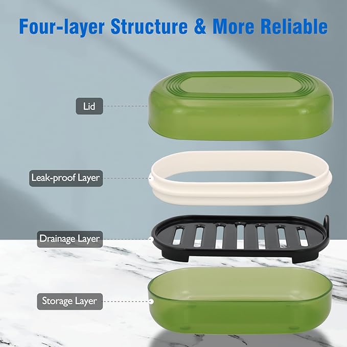 Soap Holder - Portable Travel Soap Case with Draining Layer - Perfect for Bathroom, Gym, Camping, Traveling (Green)-BrightBean Baby