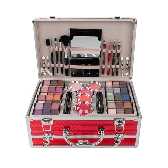 Make-up Box Set Multi-purpose Cosmetic Storage Beauty Case Professional Contain Eyeshadow Concealer Lip gloss Blusher Compact Powder Eyebrow and Makeup Pencil Brush #3-BrightBean Baby