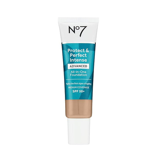 No7 Protect & Perfect Advanced All in One Foundation - Warm Beige - Age Defying Foundation Makeup with SPF 50 for Women - Makeup Base Cream Helps to Reduces Redness & Blurs Visible Pores (30ml)-BrightBean Baby