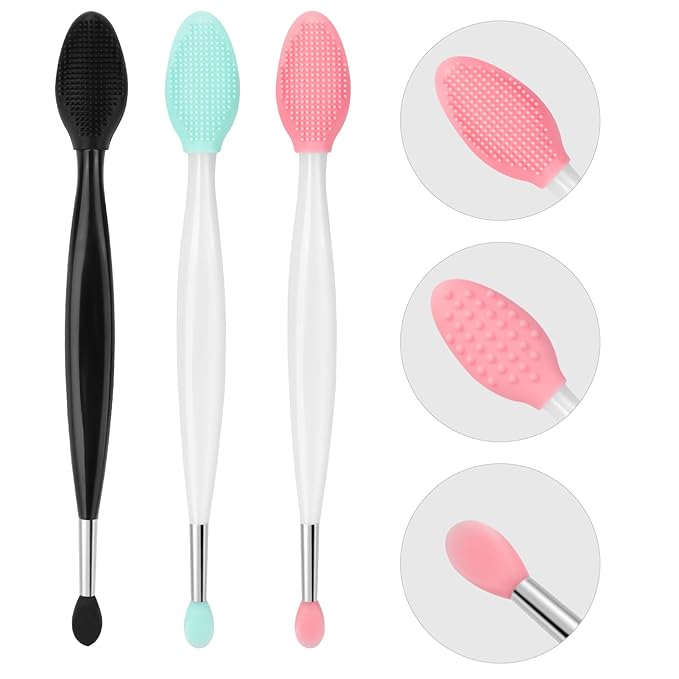 Unaone Lip Scrub Brush - 3 PCS Dual-ended Lip Scrubber Exfoliator and Silicone Lip Brush, 2-in-1 Silicone Lip Scrub Tool Lip Mask Applicator, Gentle Exfoliator & Applicator for Soft-BrightBean Baby