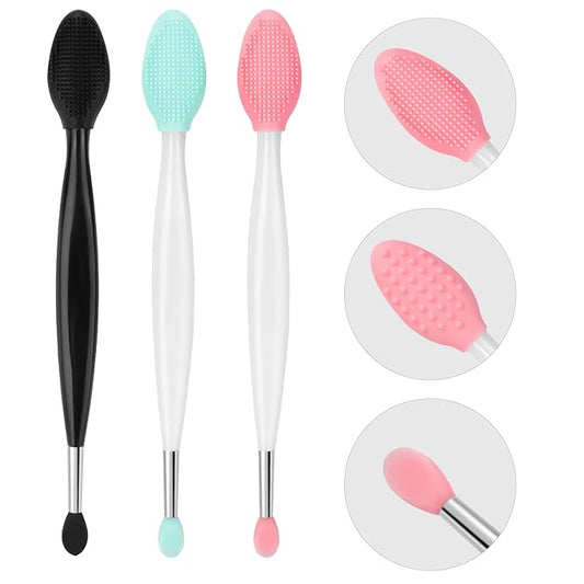 Unaone Lip Scrub Brush - 3 PCS Dual-ended Lip Scrubber Exfoliator and Silicone Lip Brush, 2-in-1 Silicone Lip Scrub Tool Lip Mask Applicator, Gentle Exfoliator & Applicator for Soft-BrightBean Baby