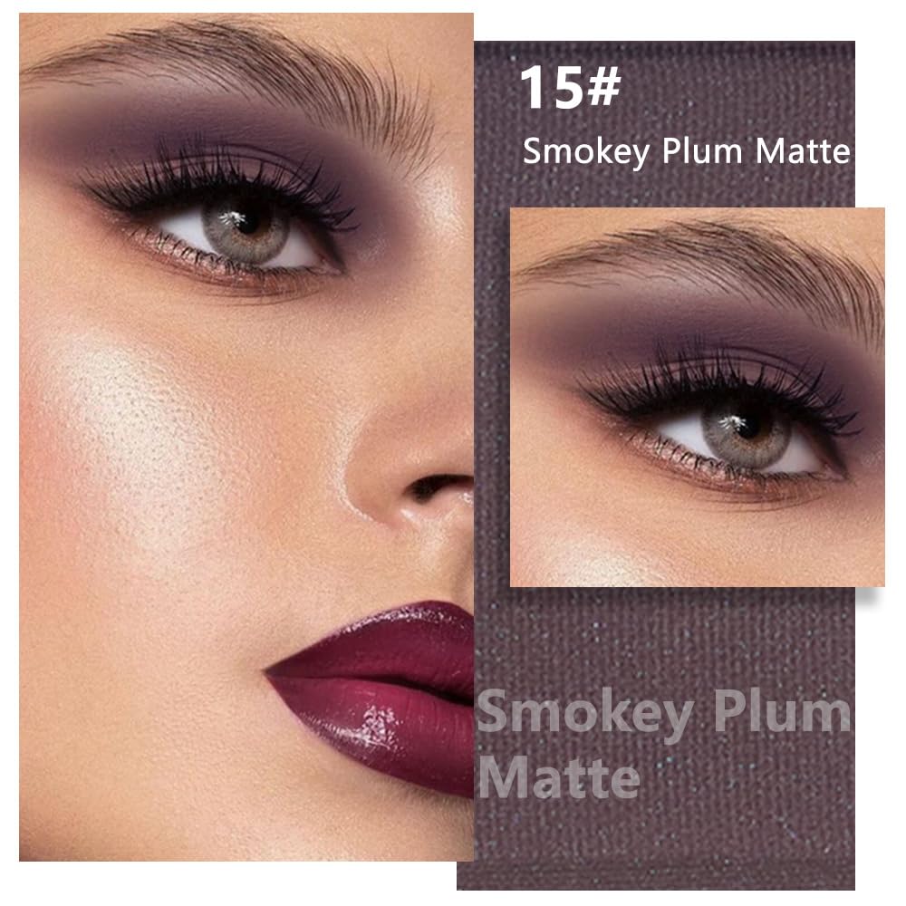 Matte Singe Eye Shadow Palette Makeup, Matte Smokey Plum Monochrome Eyeshadow For Old Women, Mini Singe Pressed Pigmented Waterproof Sombras Para Ojos, Vegan, Talc,Paraben & Cruelty Free, 15-BrightBean Baby