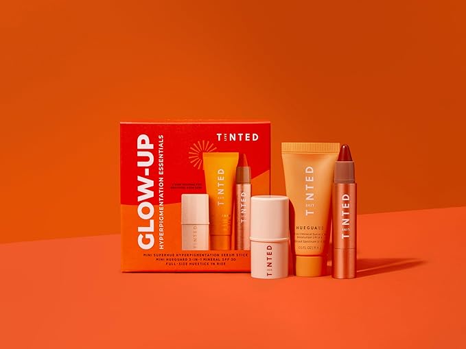 Live Tinted Hyperpigmentation Essentials Glow Up Set: Includes Mini Superhue Hyperpigmentation Serum Stick, Mini Hueguard 3-in-1 Mineral SPF 30, and Full-sized Huestick in Rise, 3-Piece Set-BrightBean Baby