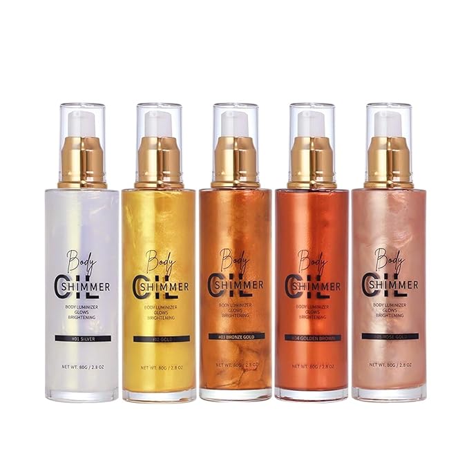 Shimmer Body Luminizer 5 Color Waterproof Smooth Face Body Glow Illuminator Non-sticky Liquid Body Highlight Illuminator for Face & Body & Leg (80 ML, 02 Gold)-BrightBean Baby