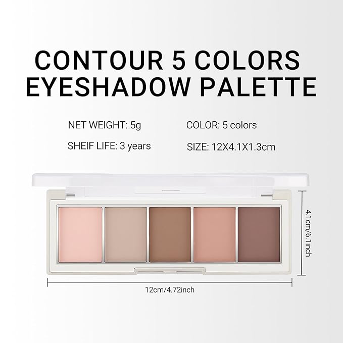 Erinde 5 Colors Matte Eyeshadow Palette Makeup, Neutral Nude Brown Light Brown Cool-Toned Taupe Eye Shadow, Long Wearing Waterproof Everyday Eye Makeup for Brown Eyes, 02-BrightBean Baby