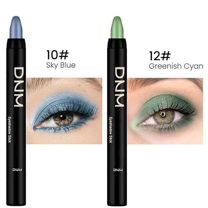 Kaely 2Pcs Cream Eyeshadow Stick Set for Eyes,Sky Blue & Greenish Cyan Shimmer Pen,Eye Brightener Halloween Makeup,sombras para ojos,Smooth Eye Shadow Highlighter Crayon Pencil Waterproof,10+12-BrightBean Baby