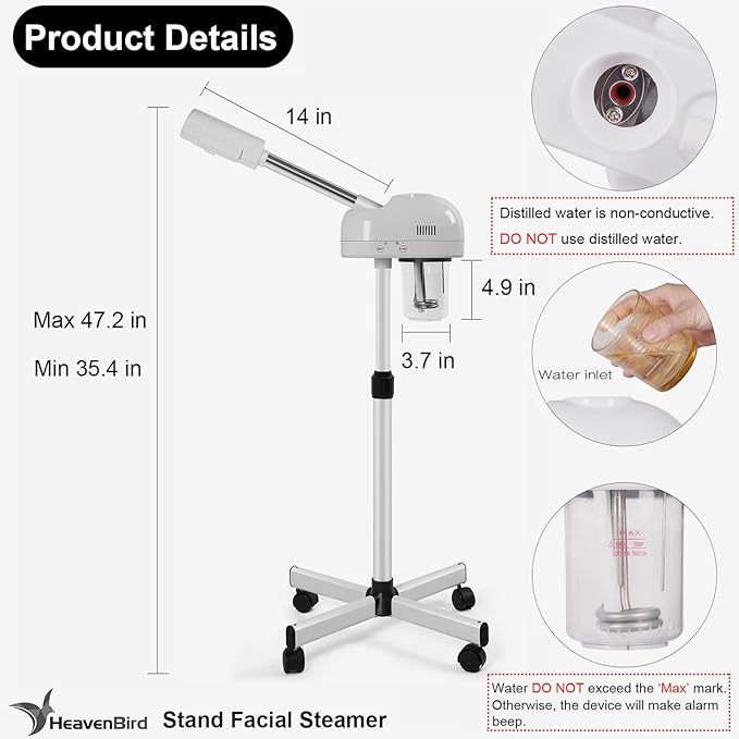Stand Professional Ozone Facial Steamer with Touch Control, Adjustable Height & Rolling Base, 360° Rotatable Nozzle, Hot Mist Function, Use for Home, Salon SPA (White)-BrightBean Baby