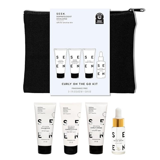 SEEN Curly On The Go Kit, Fragrance Free - Non-Comedogenic & Safe for Sensitive Skin - Sulfate-Free, Curl-Defining Styling Hair Bundle - Anti Frizz - Heat Protectant-BrightBean Baby