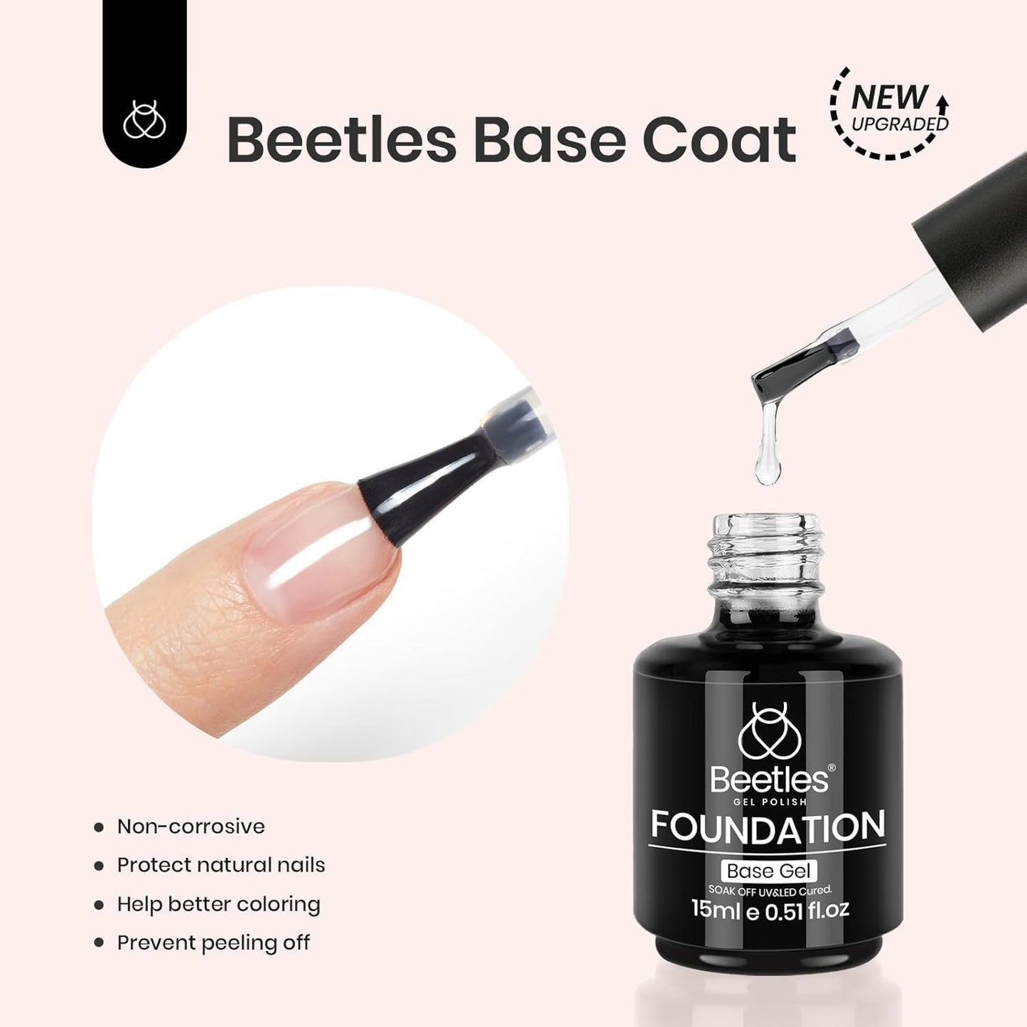 Beetles Matte Gel Top Coat No Wipe Top Coat Gel Nail Polish & Base Coat Set, 3Pcs 15ml Nail Polish Long Lasting Basic Combination, Soak Off LED Nail Lamp Art DIY Design Gifts for Women Her-BrightBean Baby