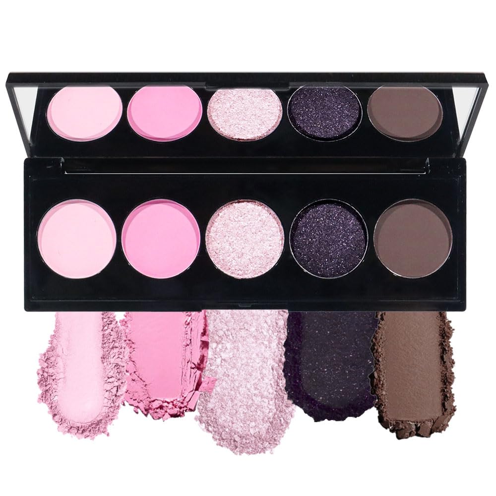 Pink Black Brown 5Colors Eye Shadow Palette Makeup with Mirror,Neutral Vegan Eyeshadow Palette for Older Women Waterproof Long Lasting Naturing-Looking sombras para ojos,Cruelty Free-BrightBean Baby