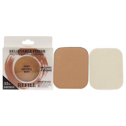 Sorme Cosmetics Believable Finish Powder Foundation Refill in Natural Buff (0.23oz) | Medium to Full Coverage Makeup Foundation Powder | Matte Finish Pressed Powder | Cruelty-Free Powder Makeup-BrightBean Baby