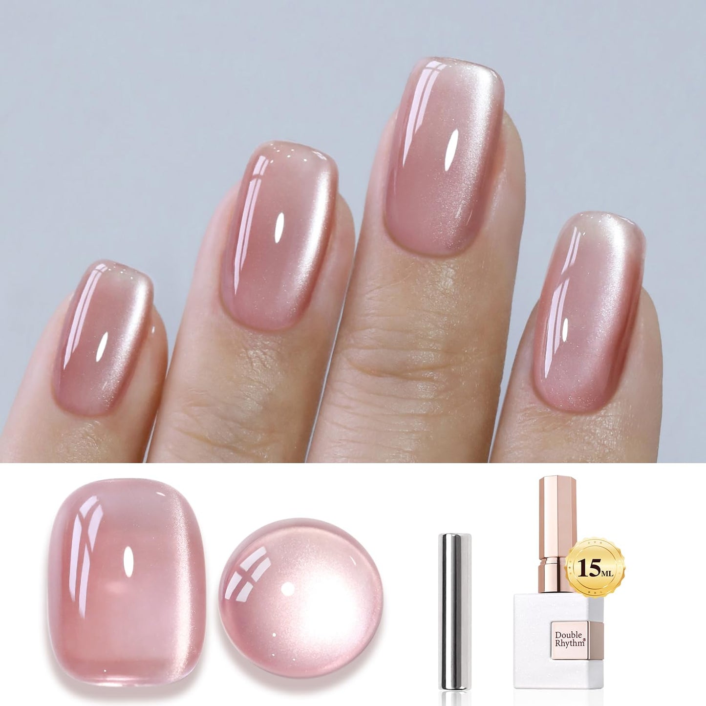 Double Rhythm Jelly Glass Cat Eye Gel Polish with Magnet 15ML Holographic Glitter Shimmer Translucent Sheer Color Magnetic Polish Salon DIY at Home (Jelly Pink Orange-MC1102)-BrightBean Baby
