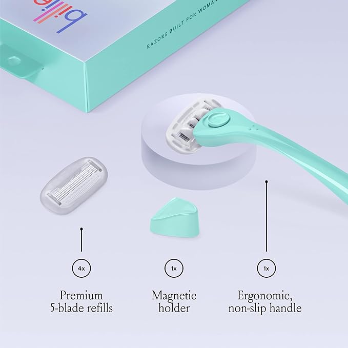 Billie Razors for Women Shave Kit – Razor + 4 x 5-Blade Razor Refills + Magnetic Holder – Minty-BrightBean Baby